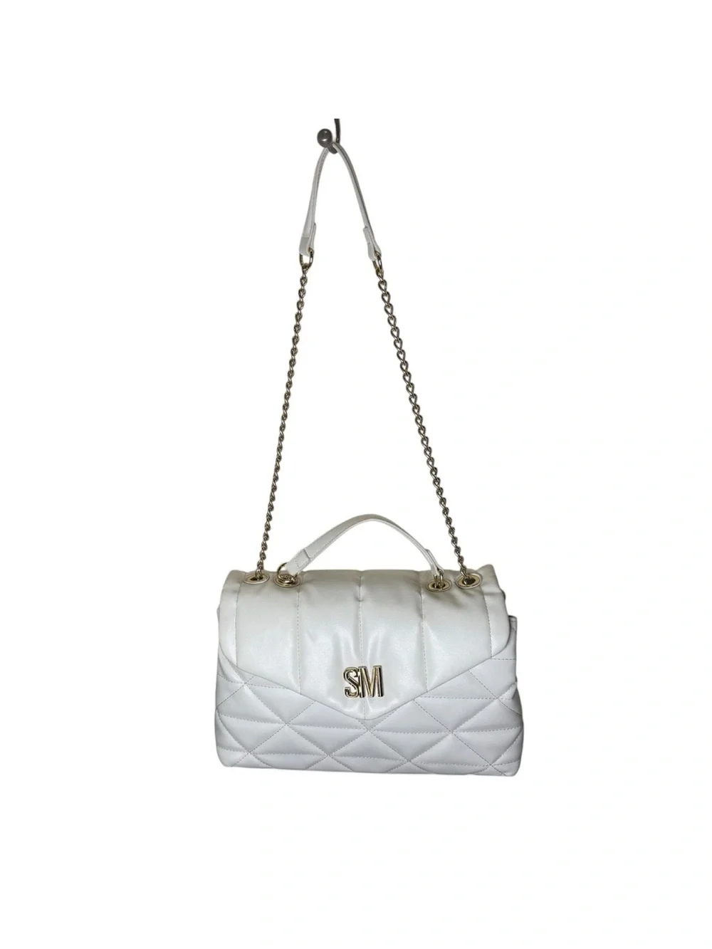Steve Madden Quilted Shoulder Bag Off White Gold Chain Strap Faux Leather